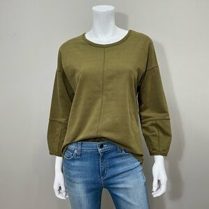 HABITAT XS Olive Green Balloon Sleeve Women's Long Sleeve Art To Wear Top